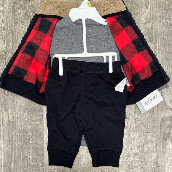 Carters 3 Mo Months 3 Piece Baby Long Sleeve Onesie Bodysuit Buffalo Plaid NWT - Picture 5 of 8